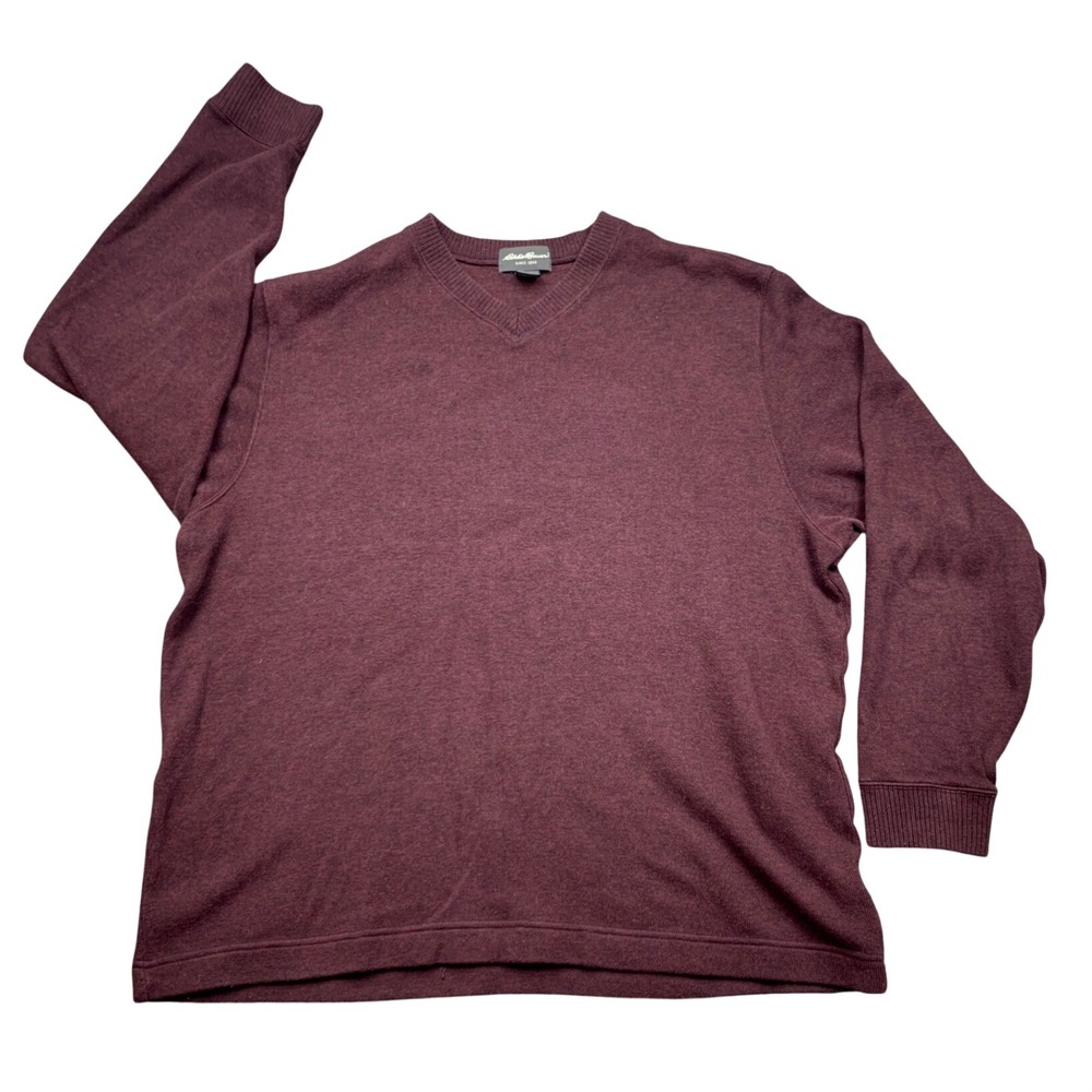Eddie Bauer Mens V-Neck Sweater Burgundy Cotton Pullover XXL 2404